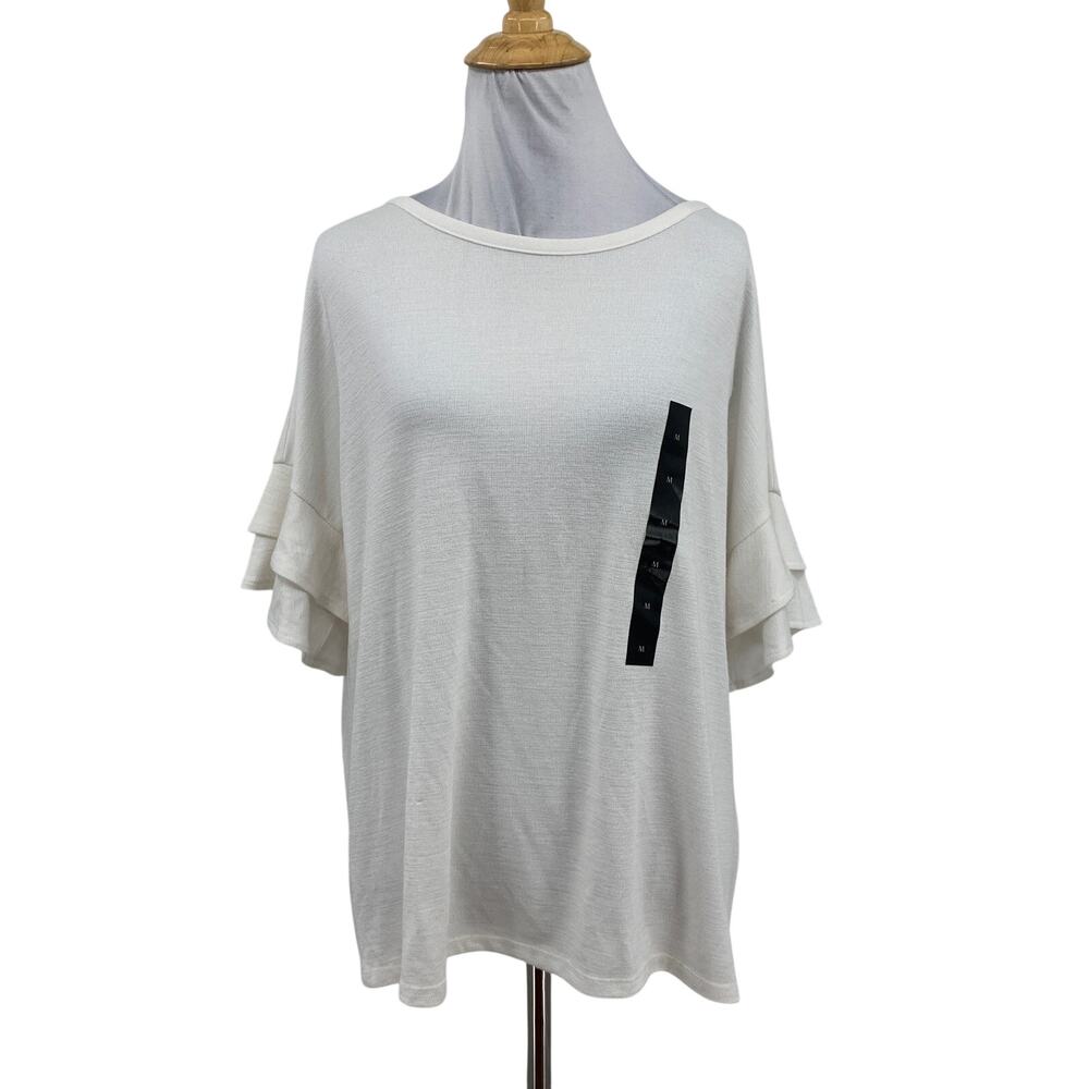 Banana Republic Blouse Womens M Medium White Multi Tiered Ruffle Sleeve Relaxed